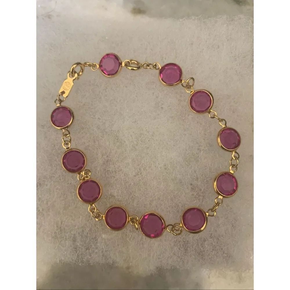 Vintage Signed Swarovski Swan Pink Bezel Crystal Bracelet #RARE FIND